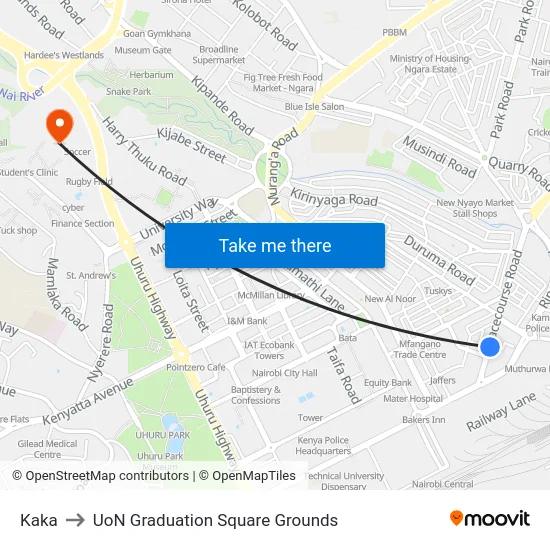 Kaka to UoN Graduation Square Grounds map
