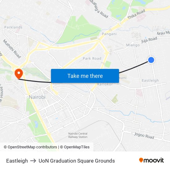 Eastleigh to UoN Graduation Square Grounds map