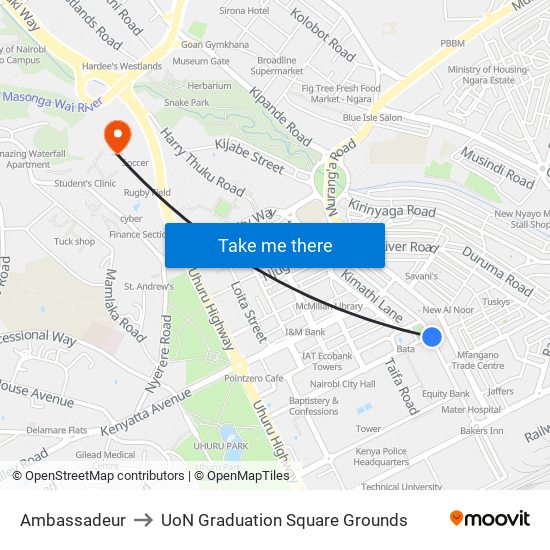 Ambassadeur to UoN Graduation Square Grounds map