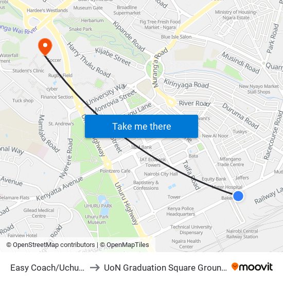 Easy Coach/Uchumi to UoN Graduation Square Grounds map