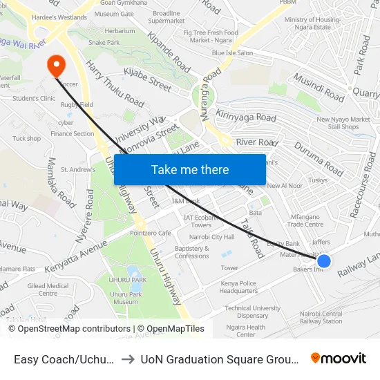 Easy Coach/Uchumi to UoN Graduation Square Grounds map