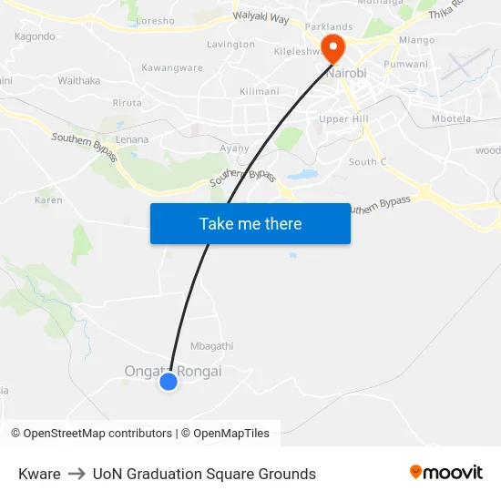 Kware to UoN Graduation Square Grounds map