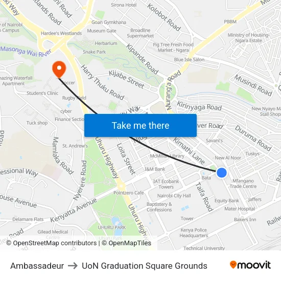 Ambassadeur to UoN Graduation Square Grounds map