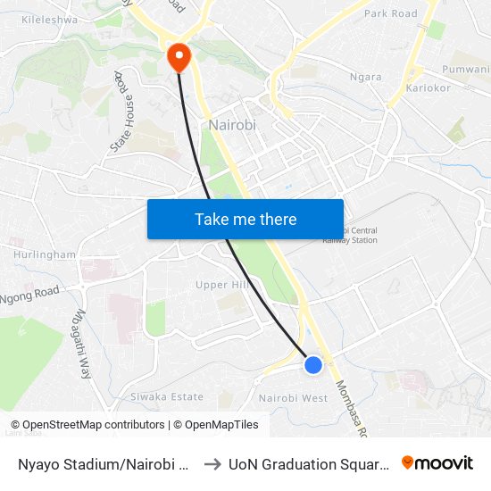 Nyayo Stadium/Nairobi West Stage to UoN Graduation Square Grounds map