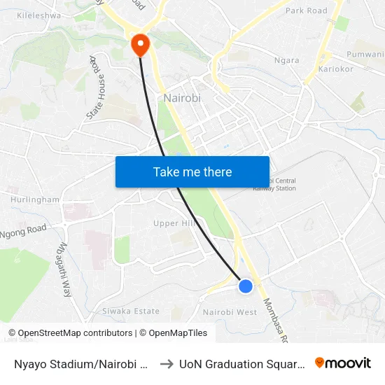 Nyayo Stadium/Nairobi West Stage to UoN Graduation Square Grounds map