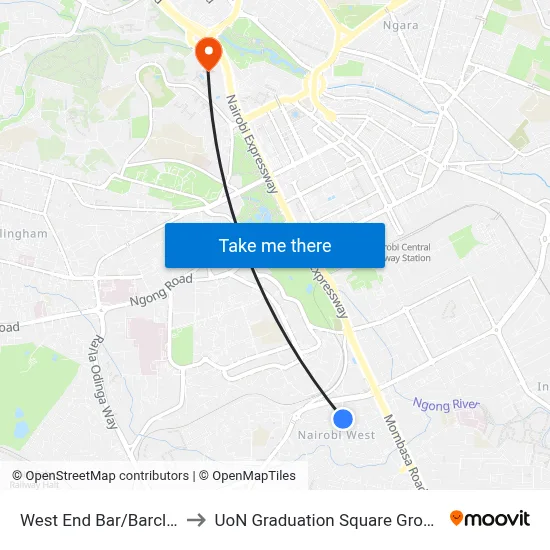 West End Bar/Barclays to UoN Graduation Square Grounds map