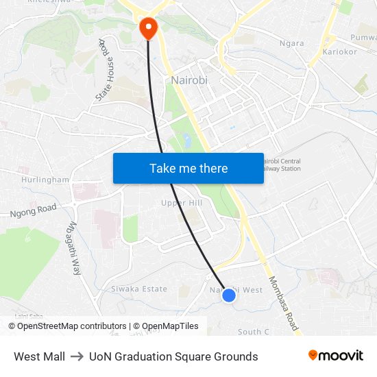 West Mall to UoN Graduation Square Grounds map