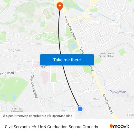 Civil Servants to UoN Graduation Square Grounds map