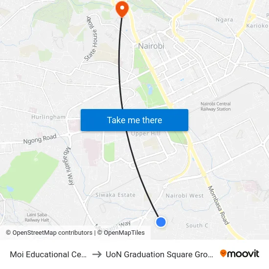 Moi Educational Centre to UoN Graduation Square Grounds map
