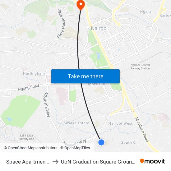Space Apartments to UoN Graduation Square Grounds map