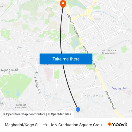Magharibi/Kogo Star to UoN Graduation Square Grounds map