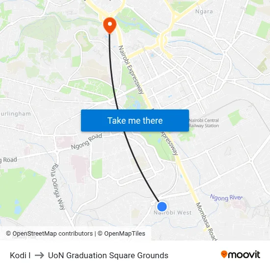 Kodi I to UoN Graduation Square Grounds map