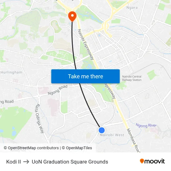 Kodi II to UoN Graduation Square Grounds map