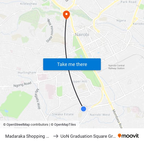 Madaraka Shopping Centre to UoN Graduation Square Grounds map