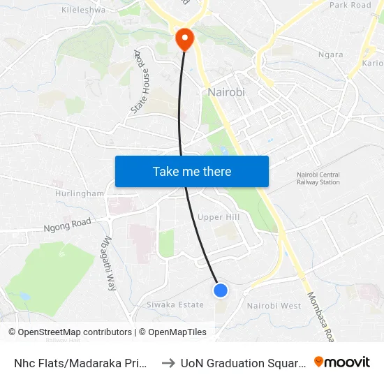 Nhc Flats/Madaraka Primary School to UoN Graduation Square Grounds map