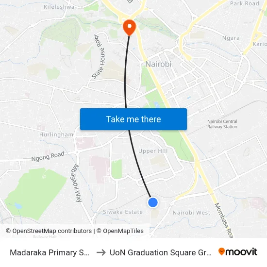 Madaraka Primary School to UoN Graduation Square Grounds map