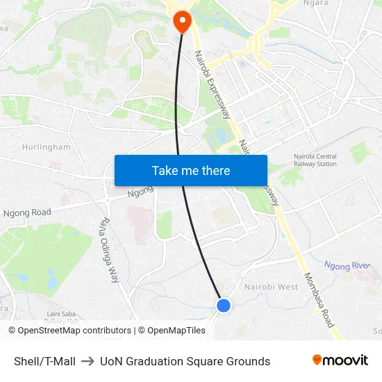 Shell/T-Mall to UoN Graduation Square Grounds map