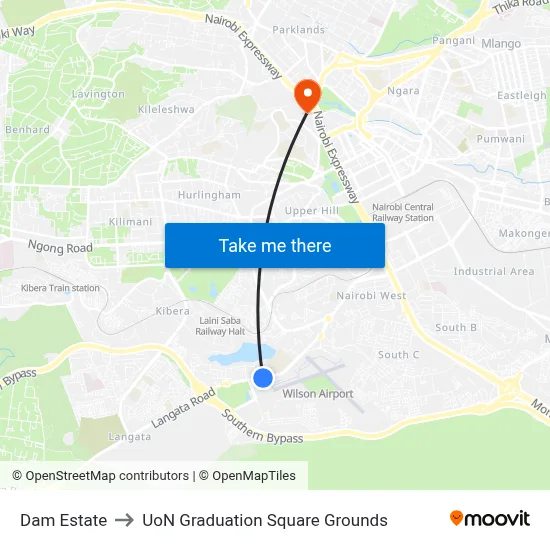 Dam Estate to UoN Graduation Square Grounds map