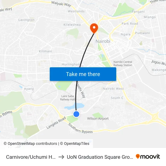 Carnivore/Uchumi Hyper to UoN Graduation Square Grounds map