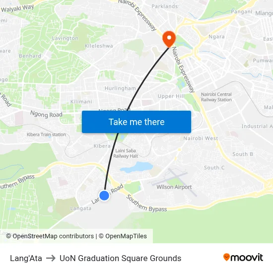 Lang'Ata to UoN Graduation Square Grounds map