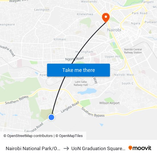 Nairobi National Park/Orphanage to UoN Graduation Square Grounds map