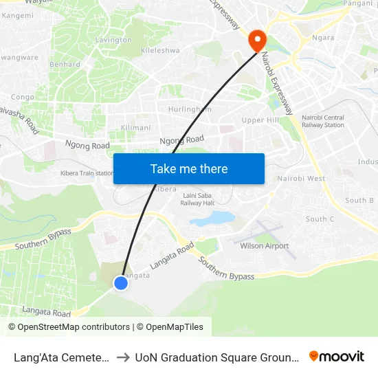 Lang'Ata Cemetery to UoN Graduation Square Grounds map