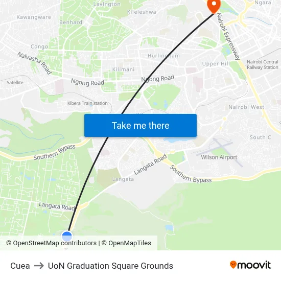 Cuea to UoN Graduation Square Grounds map