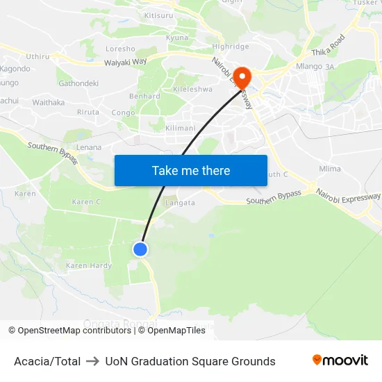 Acacia/Total to UoN Graduation Square Grounds map