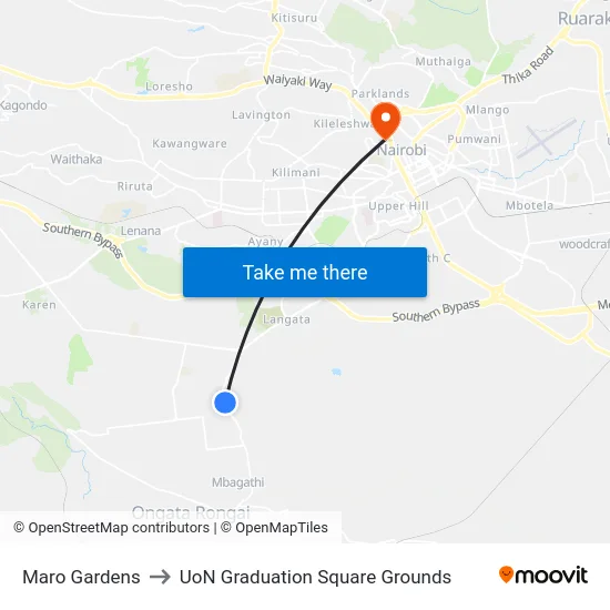 Maro Gardens to UoN Graduation Square Grounds map