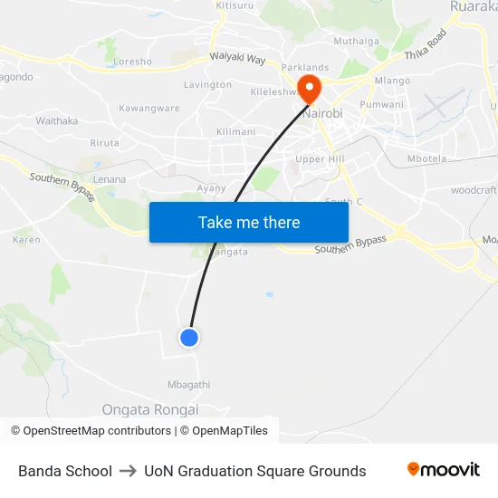 Banda School to UoN Graduation Square Grounds map