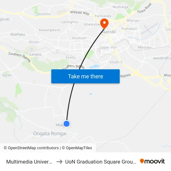 Multimedia University to UoN Graduation Square Grounds map