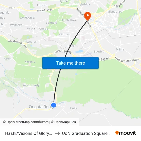 Hashi/Visions Of Glory Church to UoN Graduation Square Grounds map