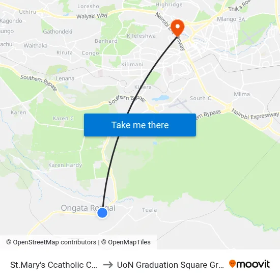 St.Mary's Ccatholic Church to UoN Graduation Square Grounds map