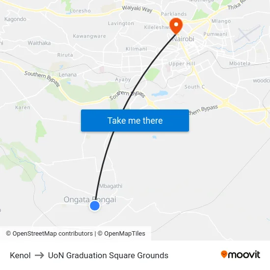 Kenol to UoN Graduation Square Grounds map