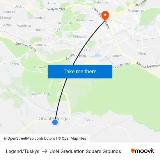 Legend/Tuskys to UoN Graduation Square Grounds map