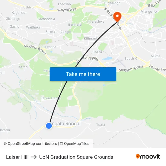 Laiser Hill to UoN Graduation Square Grounds map