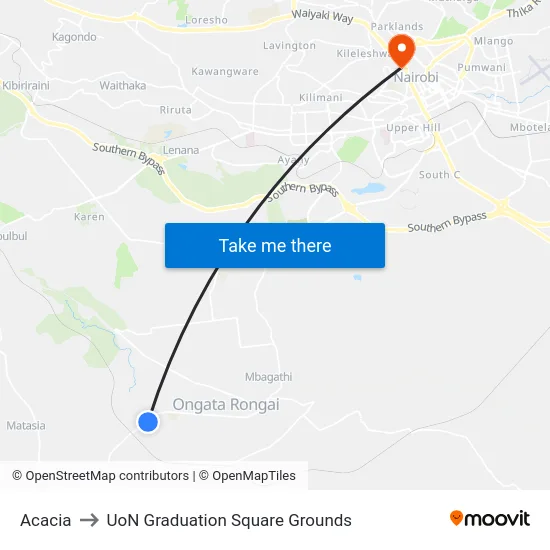 Acacia to UoN Graduation Square Grounds map