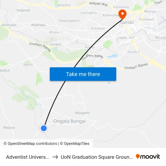Adventist University to UoN Graduation Square Grounds map