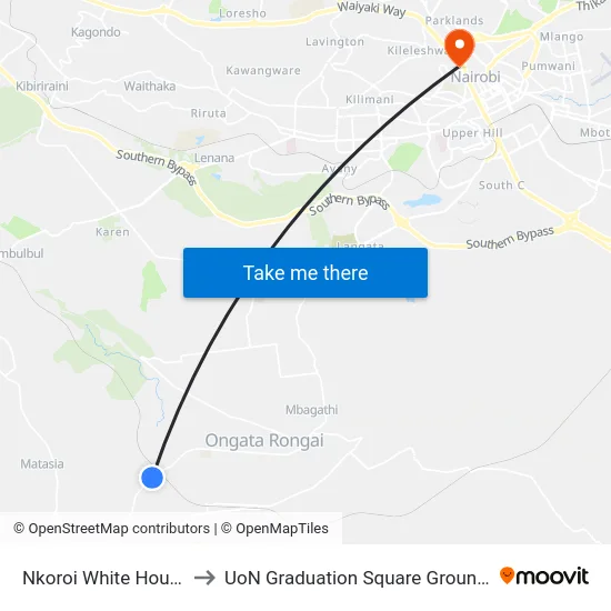 Nkoroi White House to UoN Graduation Square Grounds map