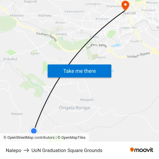 Nalepo to UoN Graduation Square Grounds map