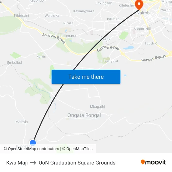 Kwa Maji to UoN Graduation Square Grounds map