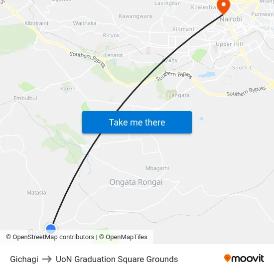 Gichagi to UoN Graduation Square Grounds map