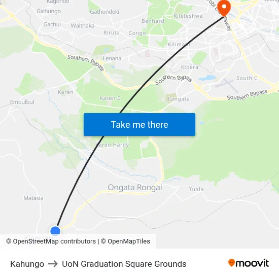 Kahungo to UoN Graduation Square Grounds map