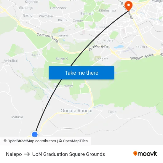 Nalepo to UoN Graduation Square Grounds map