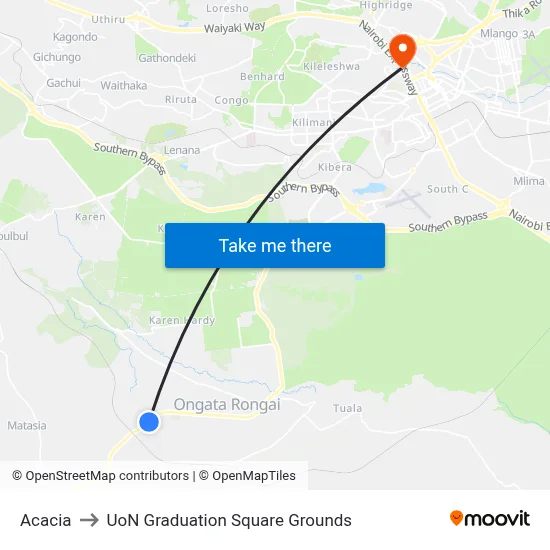 Acacia to UoN Graduation Square Grounds map