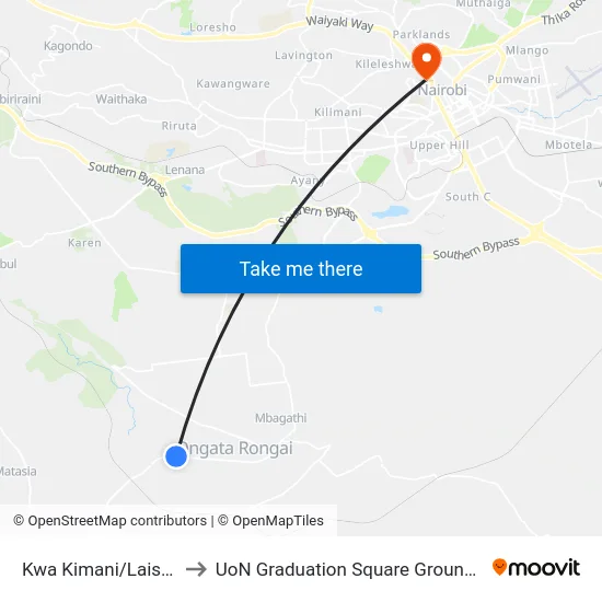 Kwa Kimani/Laiser to UoN Graduation Square Grounds map
