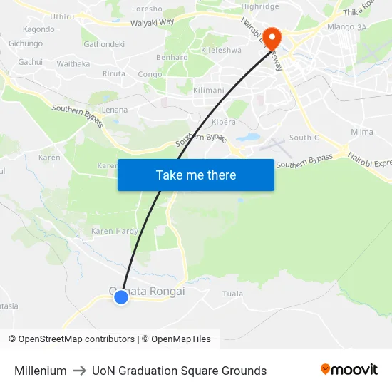 Millenium to UoN Graduation Square Grounds map