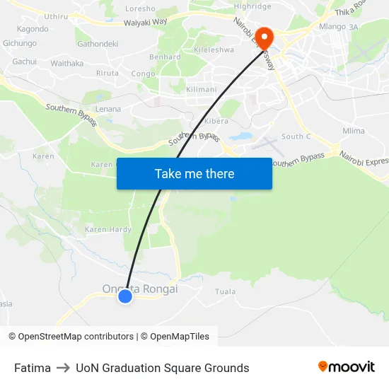 Fatima to UoN Graduation Square Grounds map
