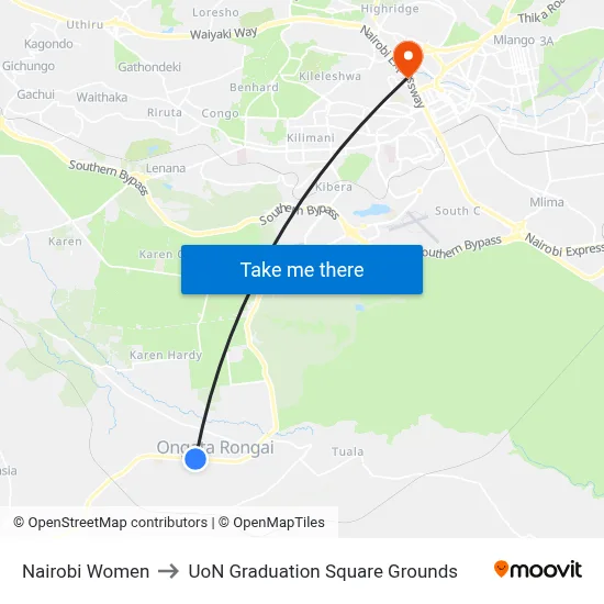 Nairobi Women to UoN Graduation Square Grounds map