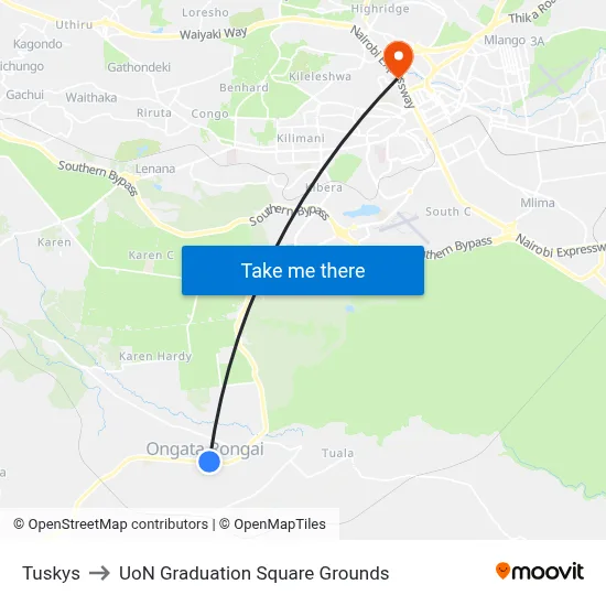 Tuskys to UoN Graduation Square Grounds map